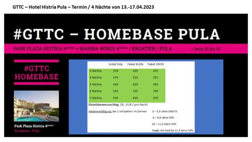 GTTC – Hotel Histria Pula – Termin / 4 Nächte von 13.-17.04.2024